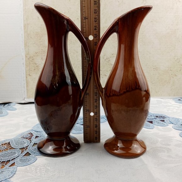 Dryden Pottery Handmade Brown Drip Glazed Ewer Pitcher Pair 7-1/2" - Picture 8 of 8